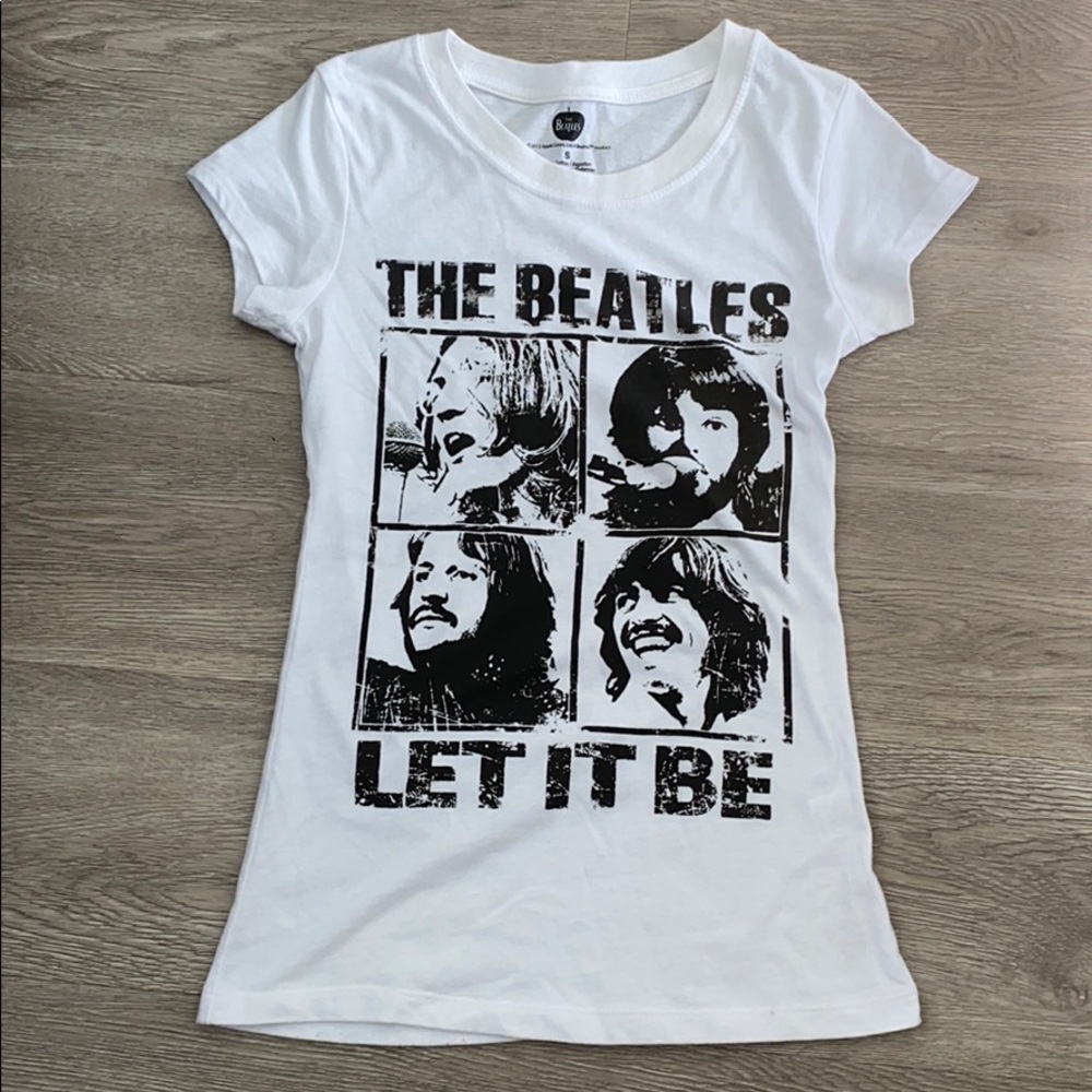 Beatles Distressed Look Graphic Band Tee White